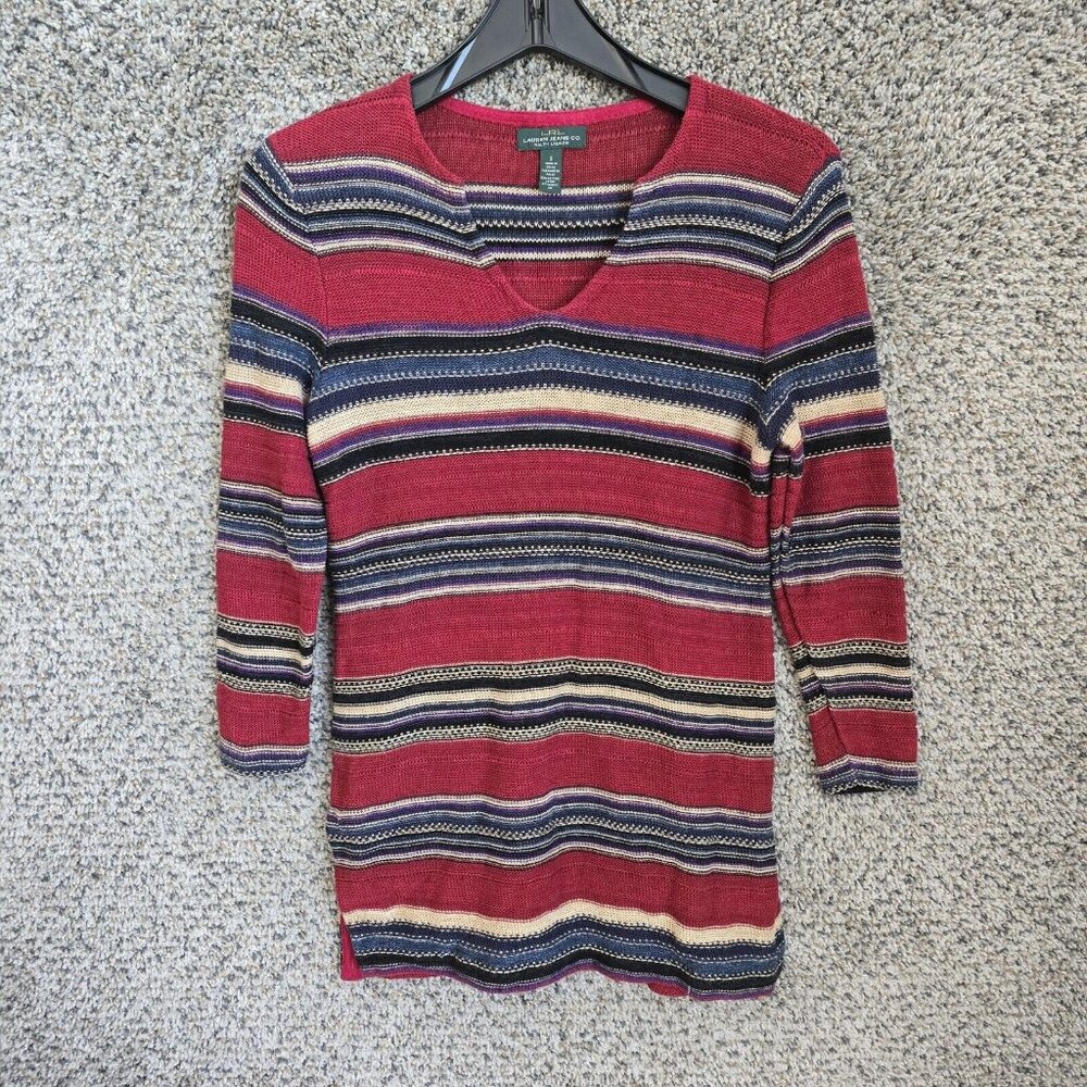 Lauren Ralph Lauren Sweater Womens Small Red Striped Linen Blend Casual Ladies